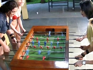 Four sexy trans babe dick each other after playing foosball